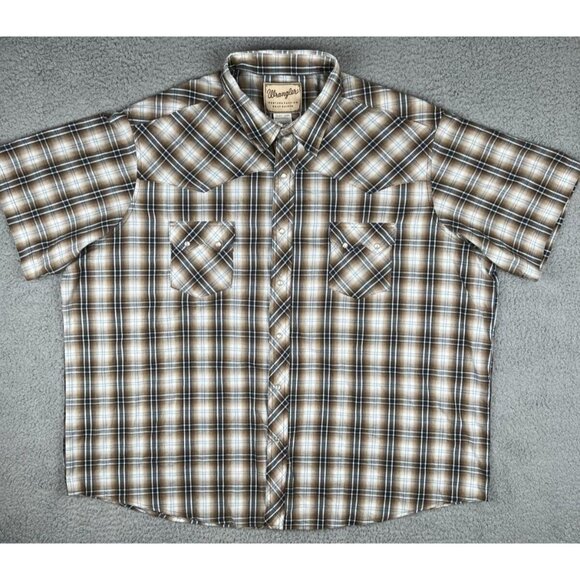 WRANGLER Wrancher S/S Western Style PLAID Pearl Snap Shirt 3XL Brown America USA - Picture 1 of 10